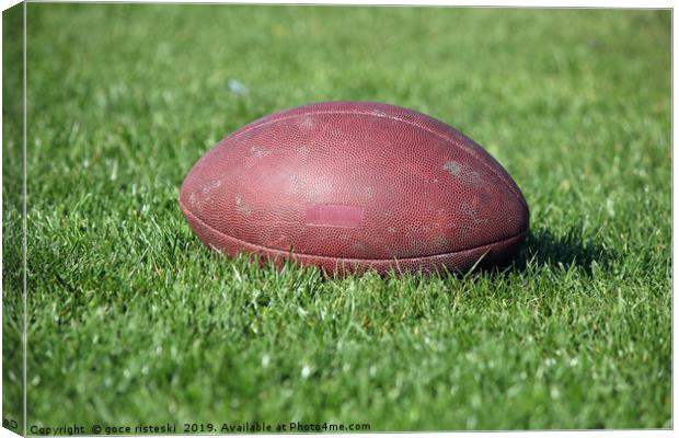 old American football ball on green grass Canvas Print by goce risteski
