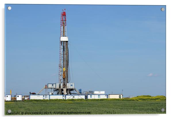 land oil drilling rig on green field landscape Acrylic by goce risteski
