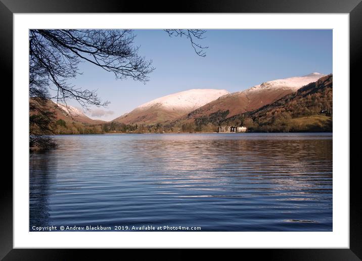 Grasmere with snow capped fells in the background. Framed Mounted Print by Andy Blackburn