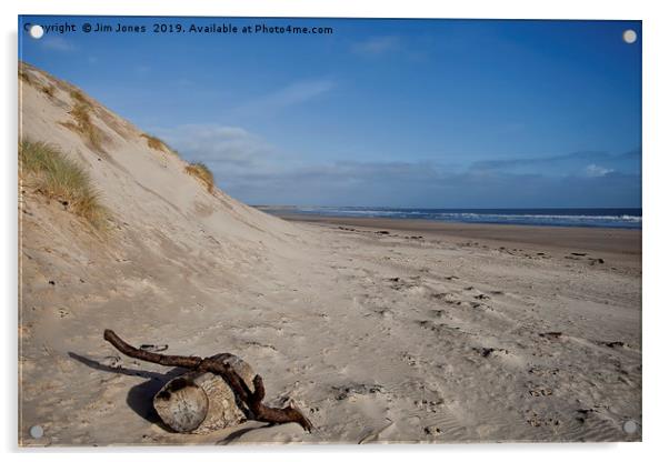 Driftwood on the beach at Druridge Bay Acrylic by Jim Jones