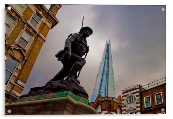 St Saviours War Memorial and The Shard Acrylic by Andy Evans Photos