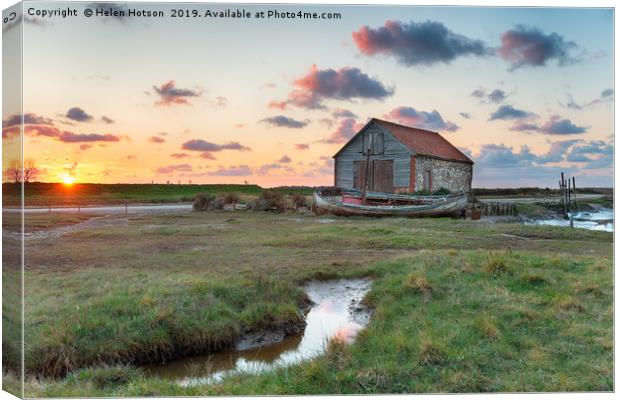 Beautiful Sunset at Thornham Old Harbour Canvas Print by Helen Hotson