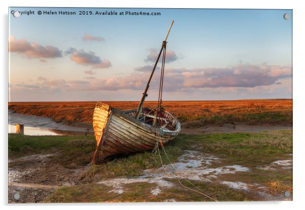 Fishing Boat at Thornham in Norfolk Acrylic by Helen Hotson