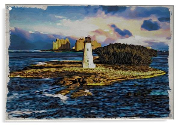 Bahamas Lighthouse with Resort Acrylic by Darryl Brooks