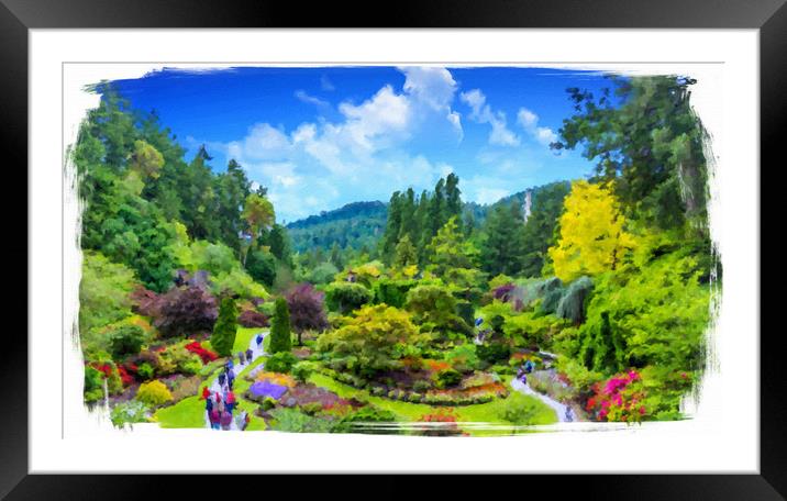 Butchart Gardens Painterly Framed Mounted Print by Darryl Brooks