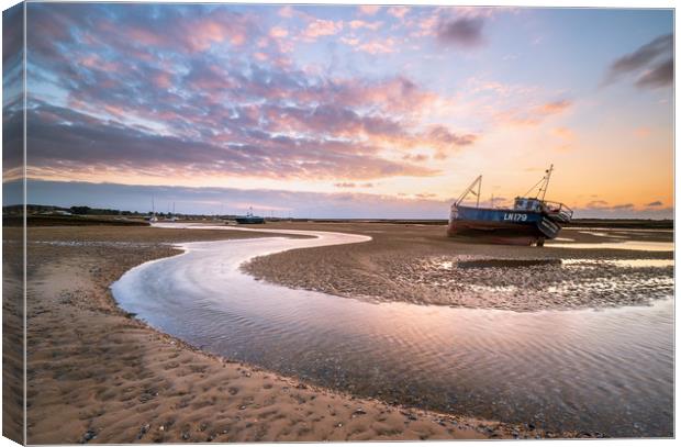 Serene Sunset Over Fishing Boat Canvas Print by Rick Bowden