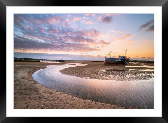 Serene Sunset Over Fishing Boat Framed Mounted Print by Rick Bowden