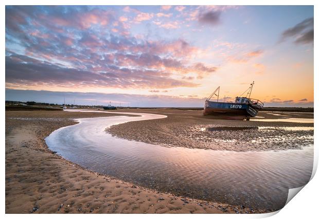 Serene Sunset Over Fishing Boat Print by Rick Bowden