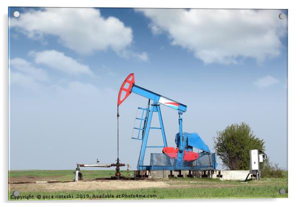 oil pump jack on field Acrylic by goce risteski