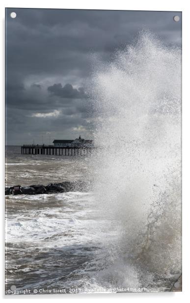 Storm by Southwold pier Acrylic by Chris Sirett
