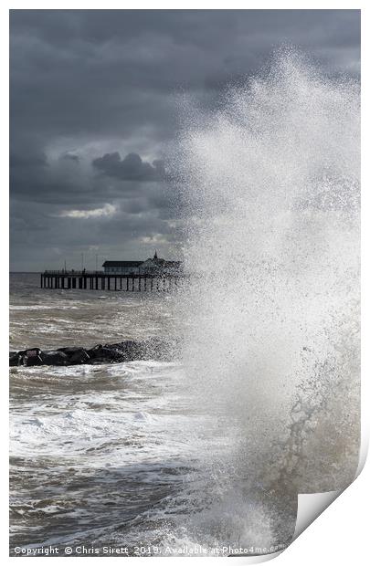 Storm by Southwold pier Print by Chris Sirett