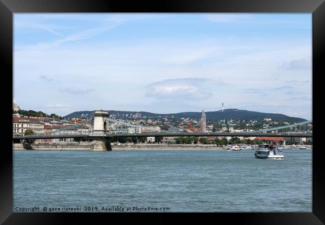 chain bridge on Danube river Budapest cityscape Framed Print by goce risteski