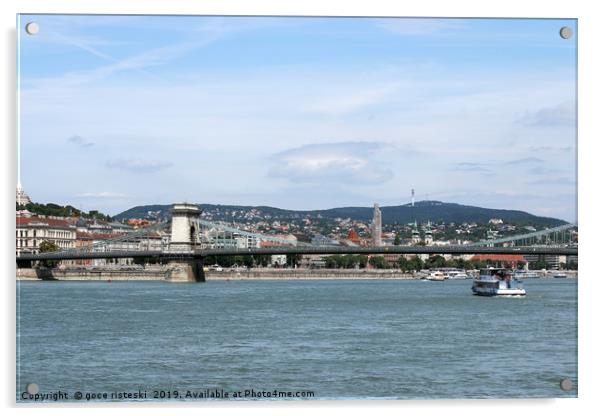 chain bridge on Danube river Budapest cityscape Acrylic by goce risteski