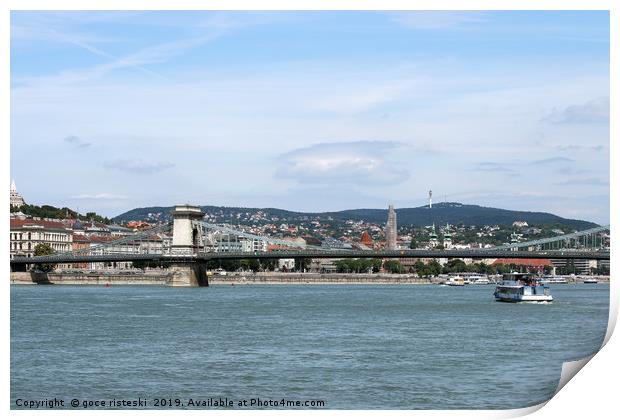 chain bridge on Danube river Budapest cityscape Print by goce risteski