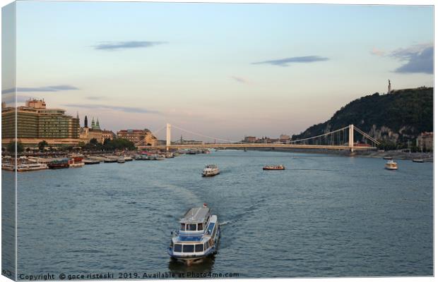 twilight over Danube river Budapest Canvas Print by goce risteski