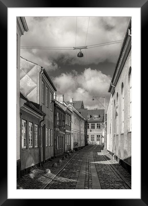 Helsingor Narrow Street in Black and White Framed Mounted Print by Antony McAulay