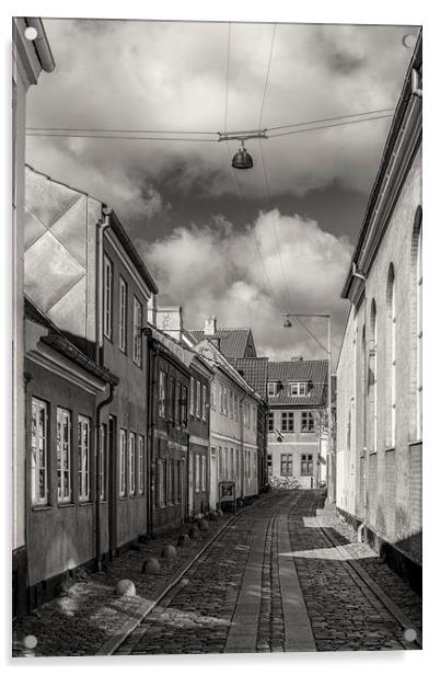 Helsingor Narrow Street in Black and White Acrylic by Antony McAulay