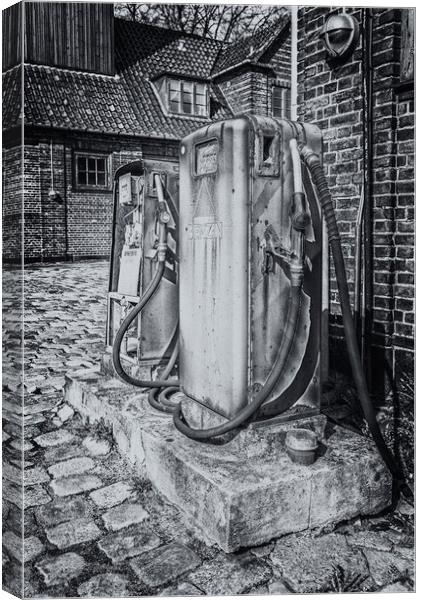 Retro Petrol Pumps Angled Composition Mono Canvas Print by Antony McAulay