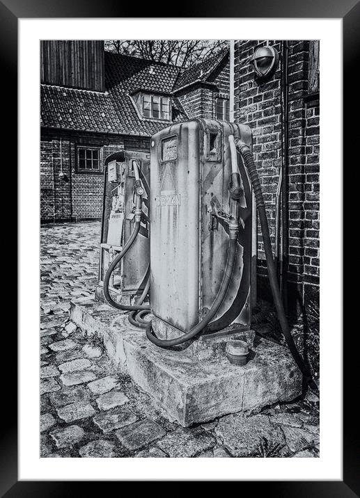 Retro Petrol Pumps Angled Composition Mono Framed Mounted Print by Antony McAulay