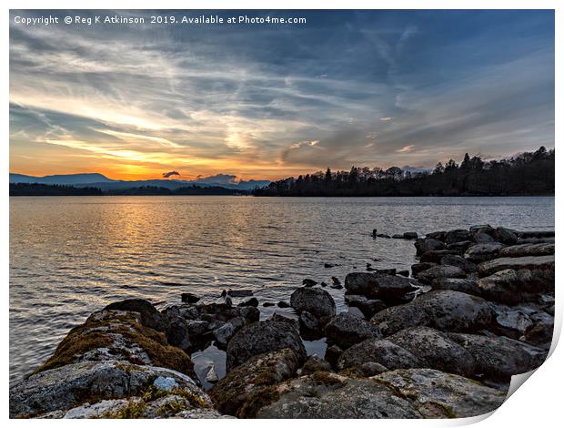 Windermere Sunset Print by Reg K Atkinson