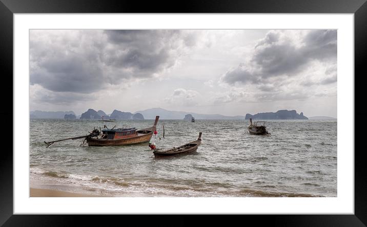 Serene Boats on a Dreamy Thai Beach Framed Mounted Print by Rus Ki