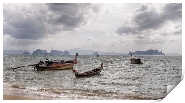 Serene Boats on a Dreamy Thai Beach Print by Rus Ki
