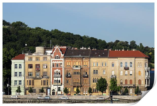 old houses on Danube riverside Budapest Print by goce risteski