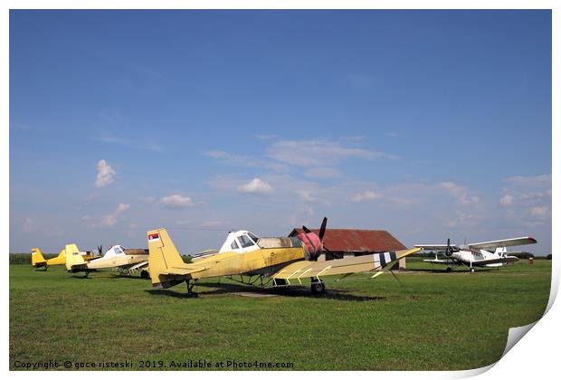 old crop duster airplanes on airfield Print by goce risteski