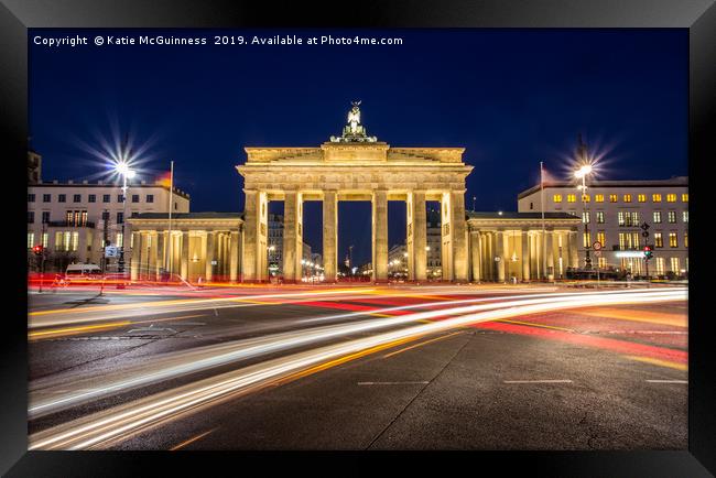 Brandenburg Gate, light trails Framed Print by Katie McGuinness