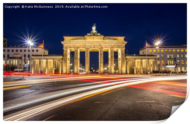 Brandenburg Gate, light trails Print by Katie McGuinness