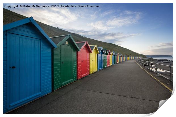 Colourful Beach Huts at Whitby Print by Katie McGuinness