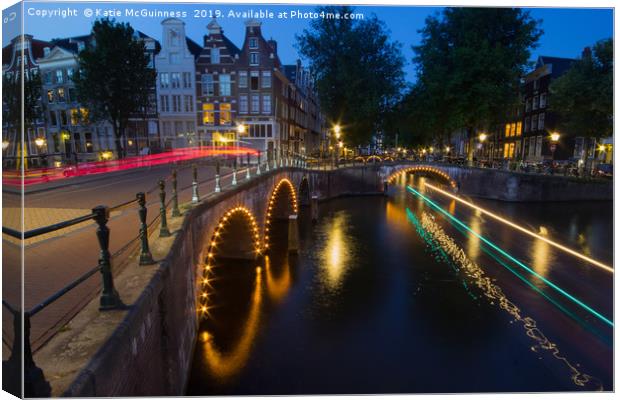 Amsterdam Canals at night Canvas Print by Katie McGuinness