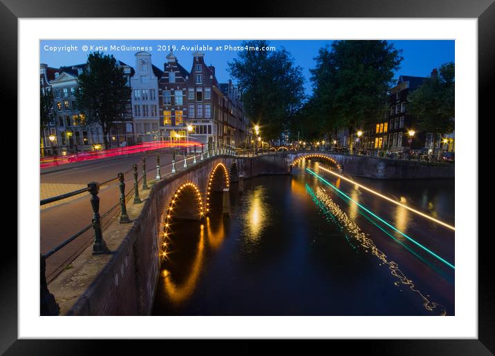 Amsterdam Canals at night Framed Mounted Print by Katie McGuinness