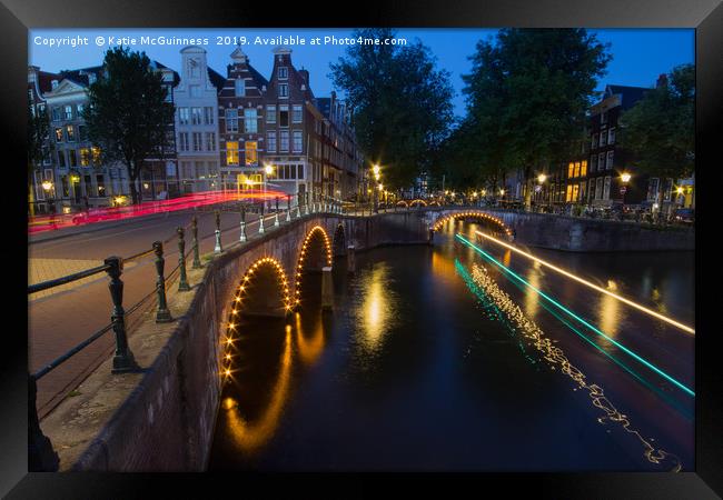 Amsterdam Canals at night Framed Print by Katie McGuinness