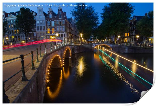 Amsterdam Canals at night Print by Katie McGuinness