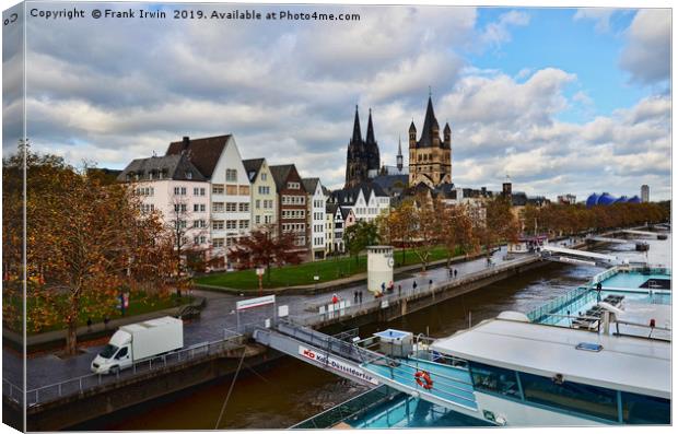 A Rhine Riverboat alongside in Cologne. Canvas Print by Frank Irwin