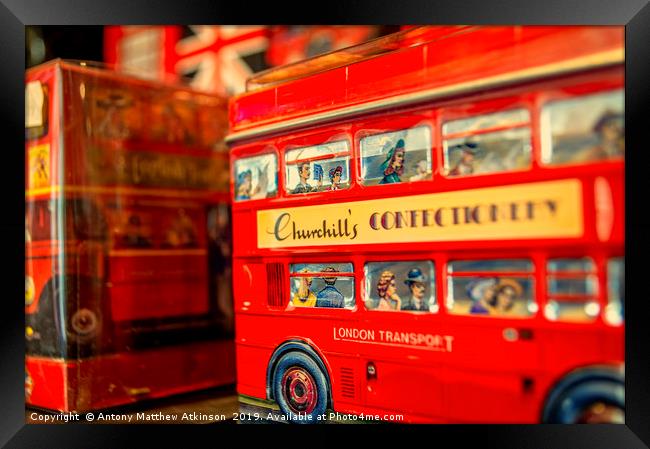 London Bus sweet shop Framed Print by Antony Atkinson