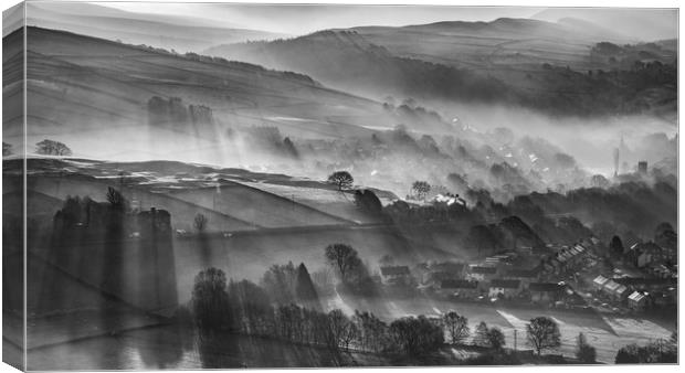 Hayfield shadows (black and white).  Canvas Print by John Finney