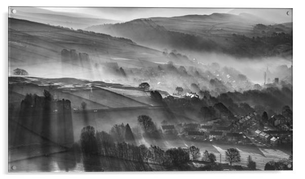 Hayfield shadows (black and white).  Acrylic by John Finney
