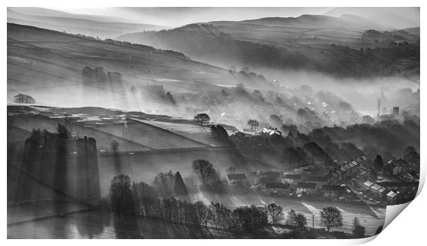 Hayfield shadows (black and white).  Print by John Finney