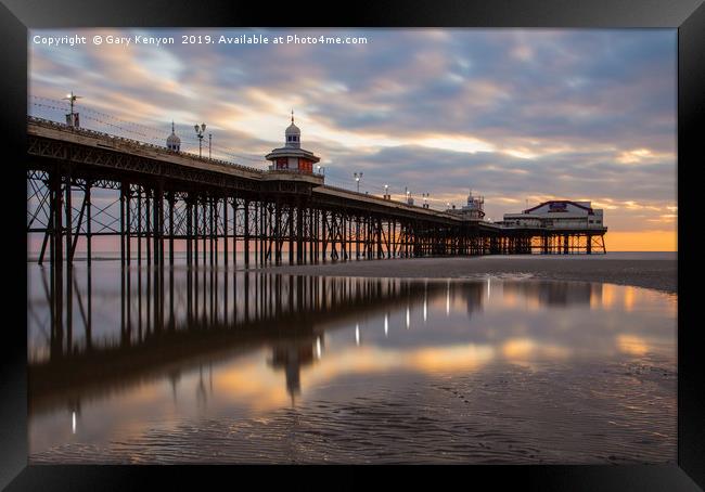 Sunset on the beach at Blackpool by North Pier Framed Print by Gary Kenyon