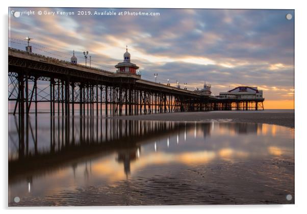 Sunset on the beach at Blackpool by North Pier Acrylic by Gary Kenyon