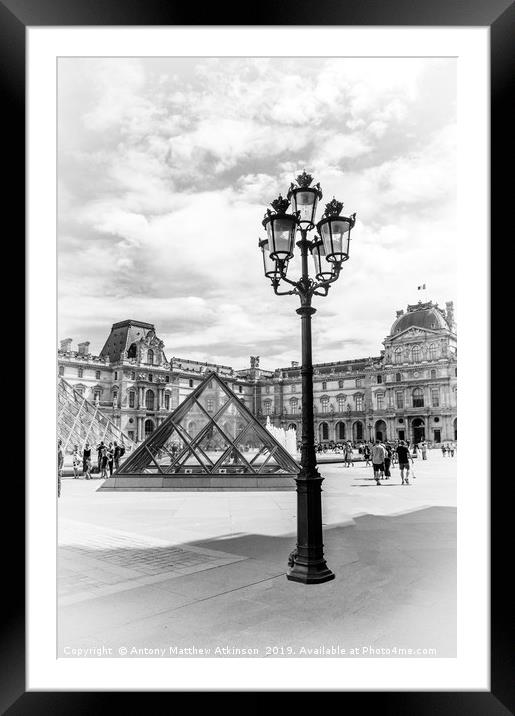 Louvre Museum in Black and White Framed Mounted Print by Antony Atkinson