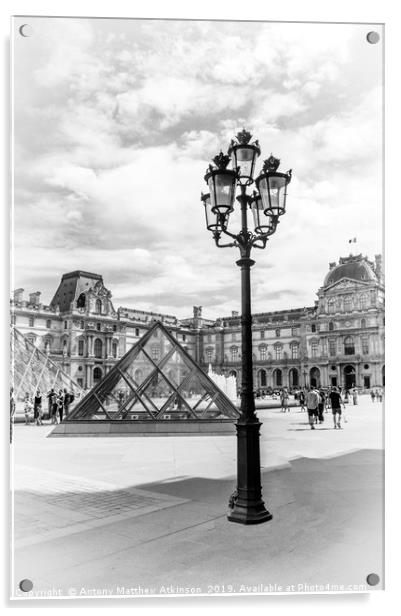 Louvre Museum in Black and White Acrylic by Antony Atkinson