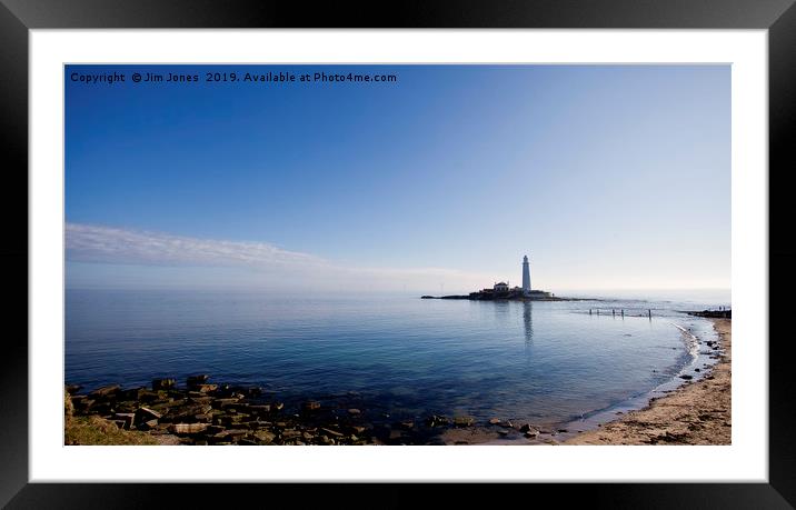 St Mary's Island in a blue haze Framed Mounted Print by Jim Jones