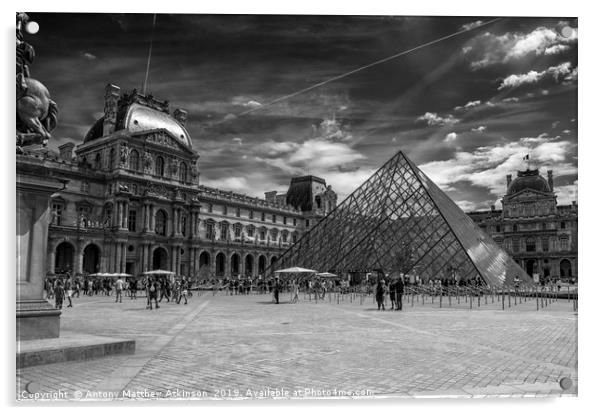 The Louvre in Black and White Acrylic by Antony Atkinson