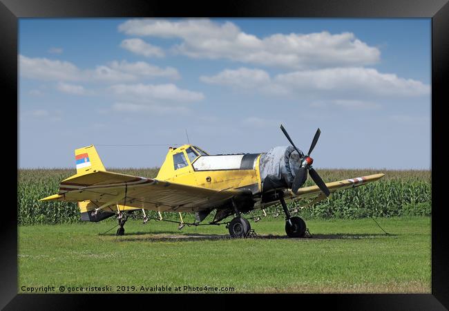 crop duster airplane on airfield Framed Print by goce risteski