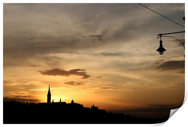 sunset over Fisherman bastion Budapest Print by goce risteski