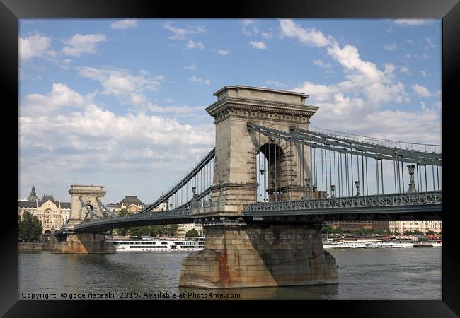 Chain bridge on Danube river Budapest Framed Print by goce risteski
