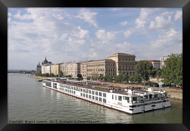 river cruiser ship on Danube river Budapest Framed Print by goce risteski